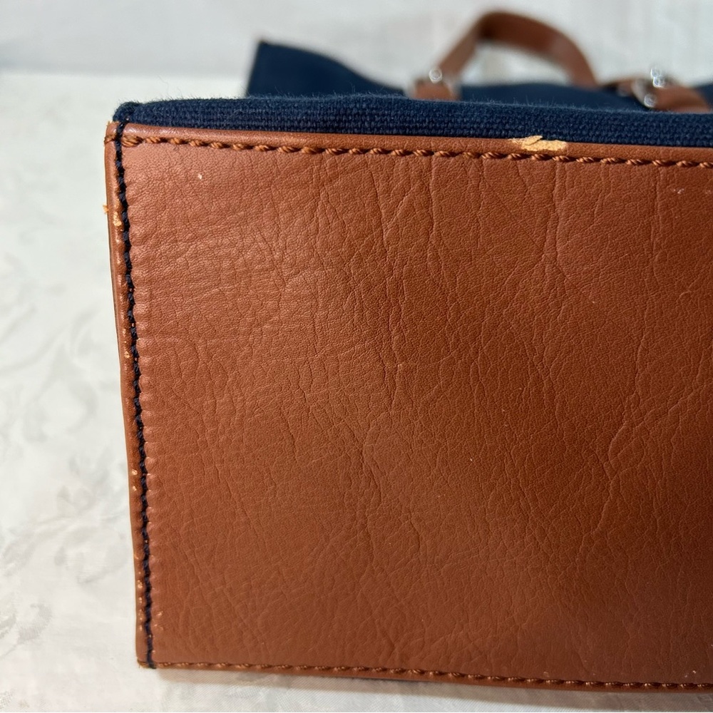 Talbots Blue canvas with Tan leather trim and Handles Tote Shoulder Bag - Picture 10 of 10